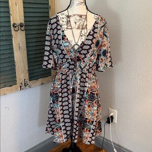 SHEIN Navy Floral & Teal Orange Print Wrap Mini Dress